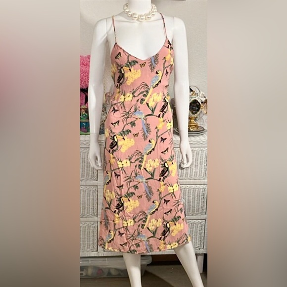 Reformation Chianti Dress Tropical Floral Toucan Print in Pink & Yellow Size XS - Picture 1 of 12